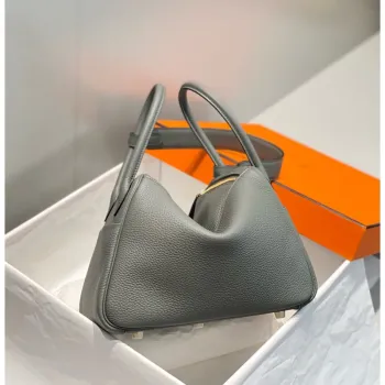 Hermes Lindy 26cm Bag In Gris Meyer Clemence Leather GHW