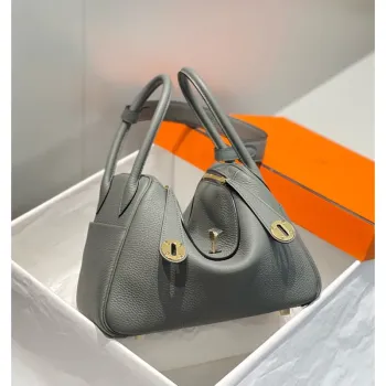 Hermes Lindy 26cm Bag In Gris Meyer Clemence Leather GHW