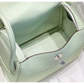 Hermes Lindy 26cm Bag In Vert Fizz Clemence Leather GHW