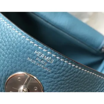 Hermes Lindy 26cm Bag In Blue Jean Clemence With PHW