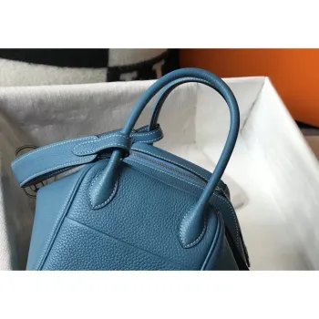 Hermes Lindy 26cm Bag In Blue Jean Clemence With PHW