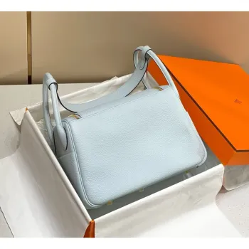 Hermes Lindy 30cm Bag In Blue Brume Clemence Leather GHW