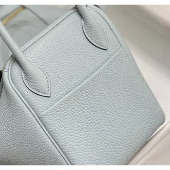 Hermes Lindy 30cm Bag In Blue Brume Clemence Leather GHW