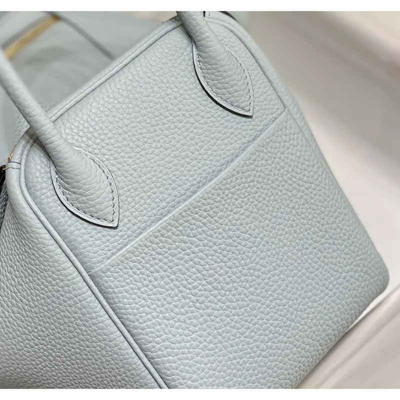 Hermes Lindy 30cm Bag In Blue Brume Clemence Leather GHW