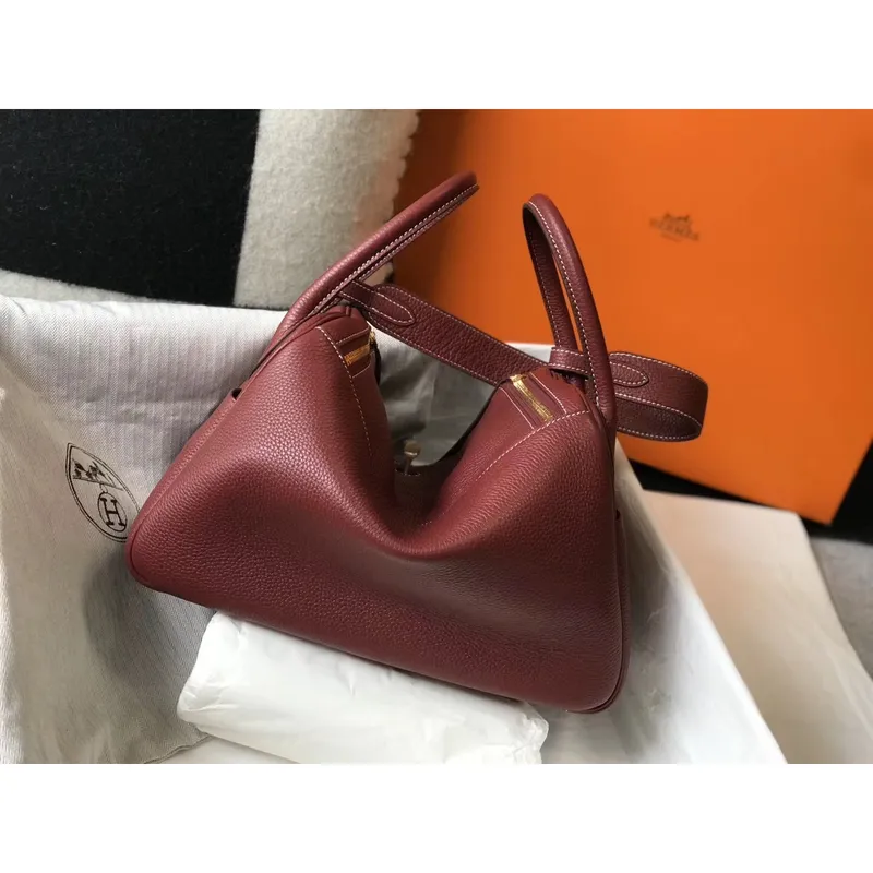 Hermes Lindy 30cm Bag In Bordeaux Clemence Leather