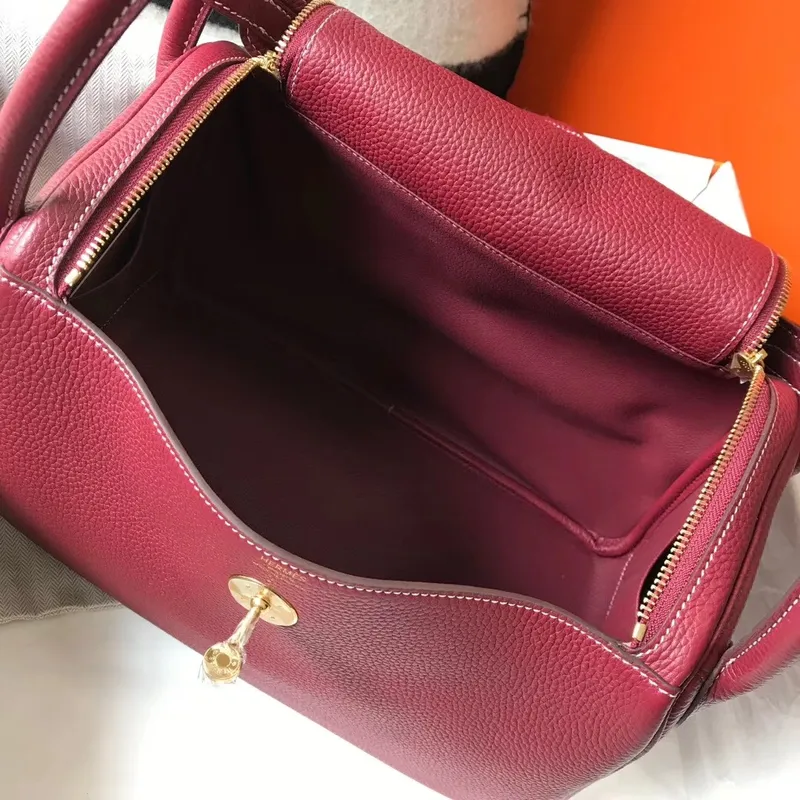 Hermes Lindy 30cm Bag In Bordeaux Clemence Leather