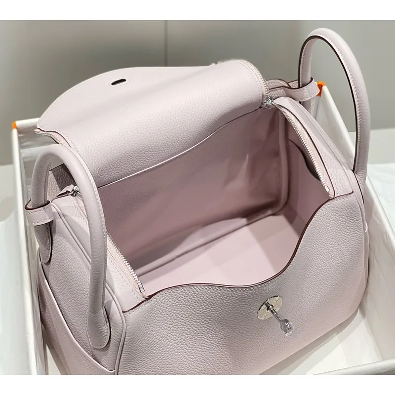 Hermes Lindy 30cm Bag In Mauve Pale Clemence Leather PHW