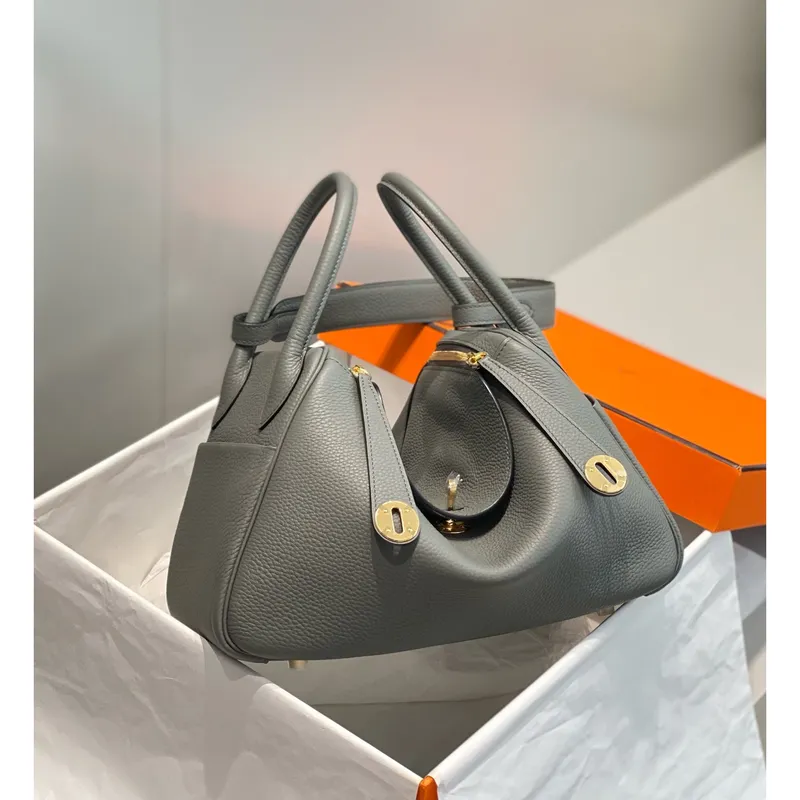 Hermes Lindy 30cm Bag In Gris Meyer Clemence Leather GHW