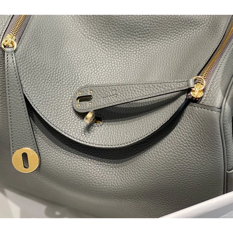 Hermes Lindy 30cm Bag In Gris Meyer Clemence Leather GHW