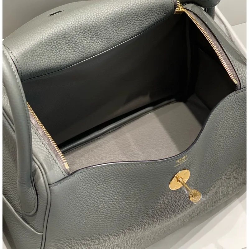 Hermes Lindy 30cm Bag In Gris Meyer Clemence Leather GHW