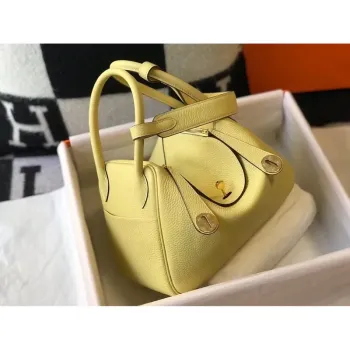 Hermes Lindy 30cm Bag In Jaune Poussin Clemence Leather
