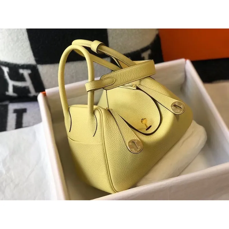 Hermes Lindy 30cm Bag In Jaune Poussin Clemence Leather