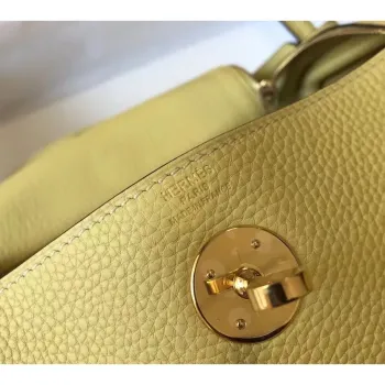 Hermes Lindy 30cm Bag In Jaune Poussin Clemence Leather
