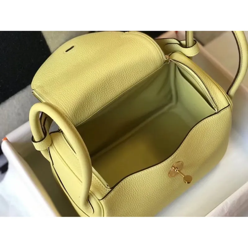 Hermes Lindy 30cm Bag In Jaune Poussin Clemence Leather