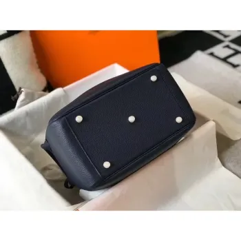 Hermes Lindy 30cm Bag In Navy Blue Clemence Leather