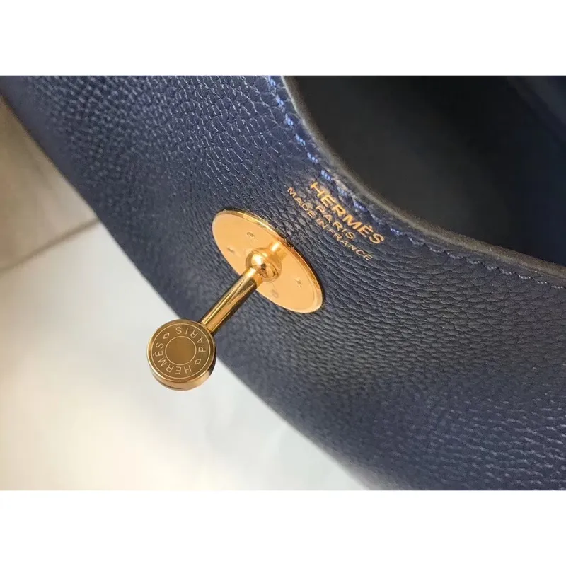 Hermes Lindy 30cm Bag In Navy Blue Clemence Leather