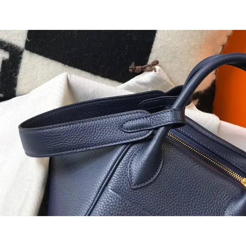 Hermes Lindy 30cm Bag In Navy Blue Clemence Leather