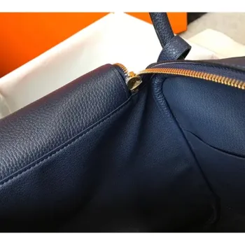 Hermes Lindy 30cm Bag In Navy Blue Clemence Leather