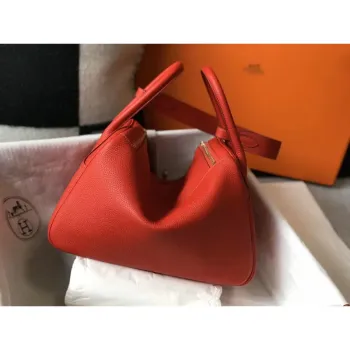 Hermes Lindy 30cm Bag In Red Clemence Leather