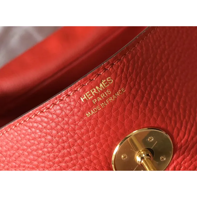 Hermes Lindy 30cm Bag In Red Clemence Leather