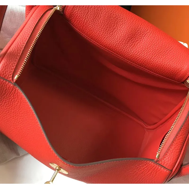 Hermes Lindy 30cm Bag In Red Clemence Leather