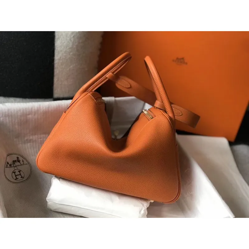 Hermes Lindy 30cm Bag In Orange Clemence Leather