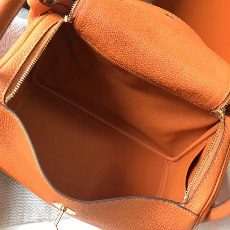 Hermes Lindy 30cm Bag In Orange Clemence Leather