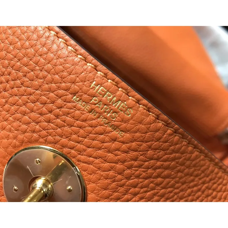 Hermes Lindy 30cm Bag In Orange Clemence Leather