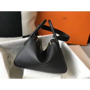 Hermes Lindy 30cm Bag In Black Clemence Leather