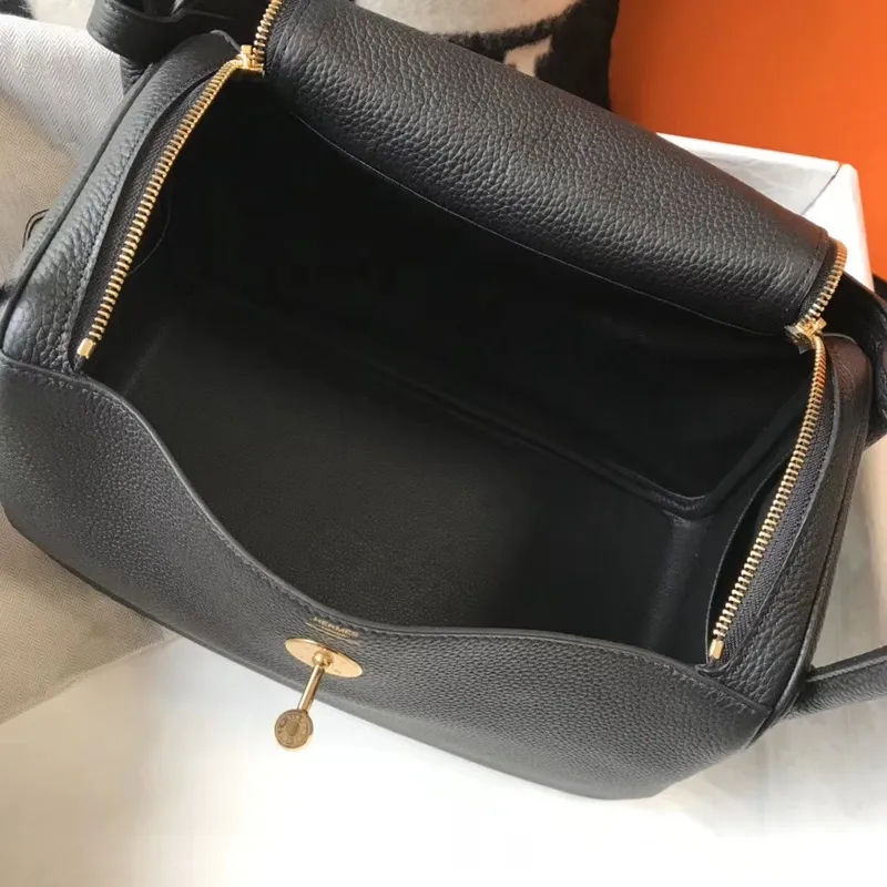 Hermes Lindy 30cm Bag In Black Clemence Leather