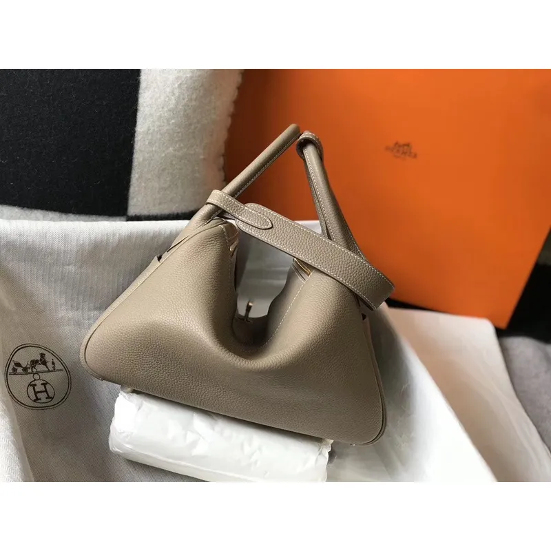 Hermes Lindy 30cm Bag In Grey Clemence Leather