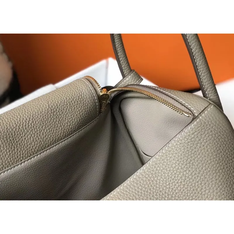Hermes Lindy 30cm Bag In Grey Clemence Leather