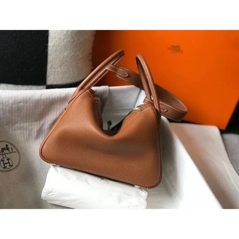 Hermes Lindy 30cm Bag In Brown Clemence Leather