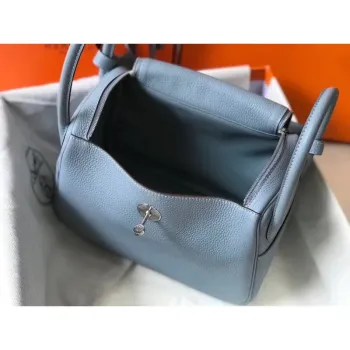 Hermes Lindy 30cm Bag In Blue Lin Clemence Leather