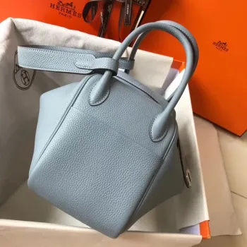 Hermes Lindy 30cm Bag In Blue Lin Clemence Leather
