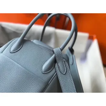 Hermes Lindy 30cm Bag In Blue Lin Clemence Leather
