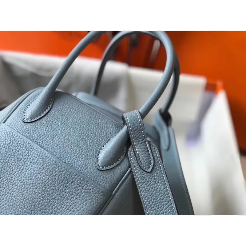 Hermes Lindy 30cm Bag In Blue Lin Clemence Leather