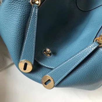 Hermes Lindy 30cm Bag In Blue Jean Clemence Leather
