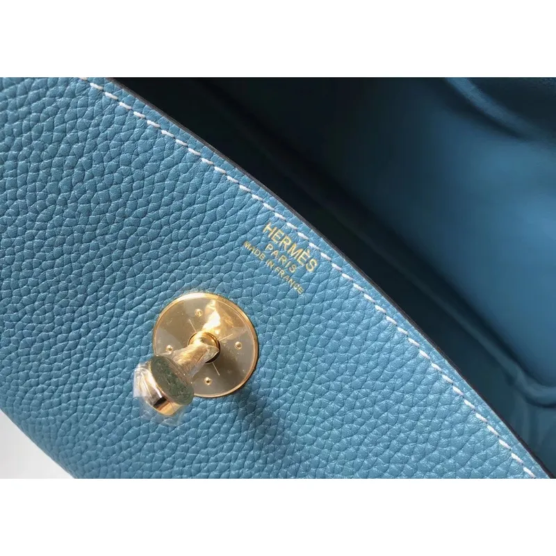 Hermes Lindy 30cm Bag In Blue Jean Clemence Leather