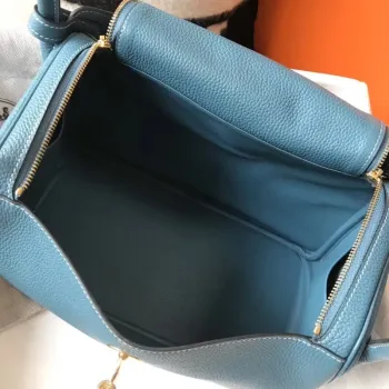 Hermes Lindy 30cm Bag In Blue Jean Clemence Leather