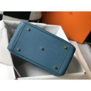 Hermes Lindy 30cm Bag In Blue Jean Clemence Leather
