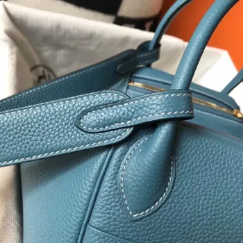 Hermes Lindy 30cm Bag In Blue Jean Clemence Leather