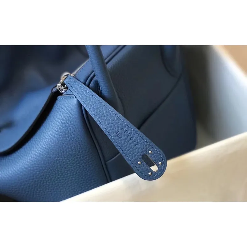 Hermes Lindy 30cm Bag In Blue Agate Clemence Leather