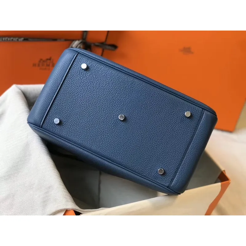 Hermes Lindy 30cm Bag In Blue Agate Clemence Leather