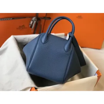Hermes Lindy 30cm Bag In Blue Agate Clemence Leather