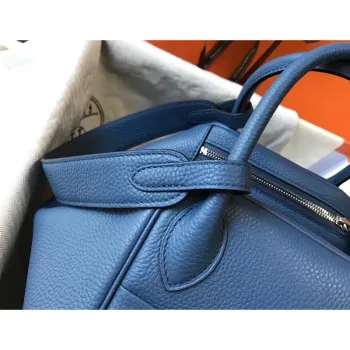 Hermes Lindy 30cm Bag In Blue Agate Clemence Leather