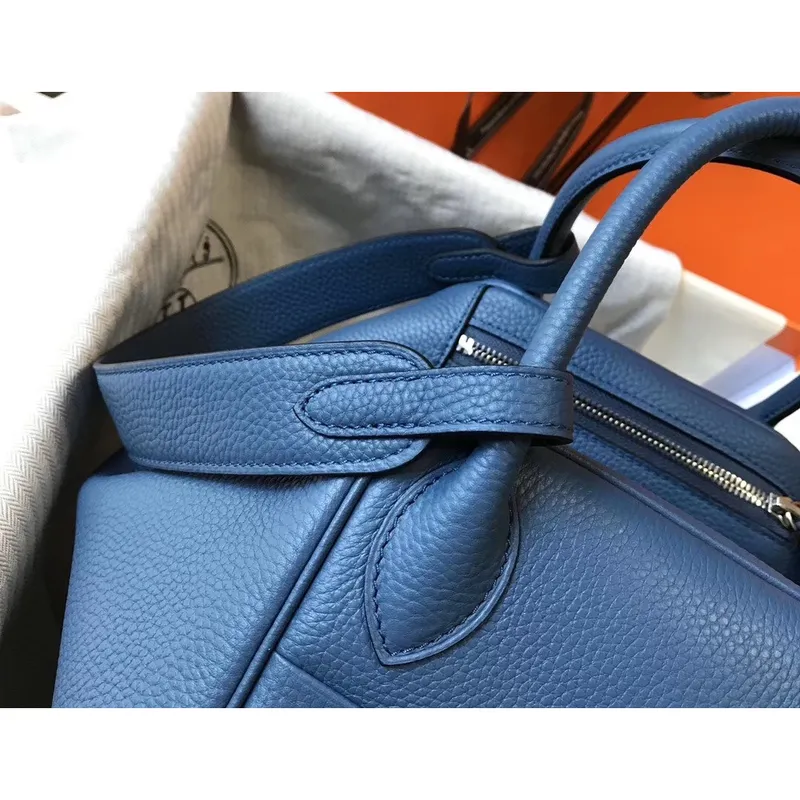 Hermes Lindy 30cm Bag In Blue Agate Clemence Leather