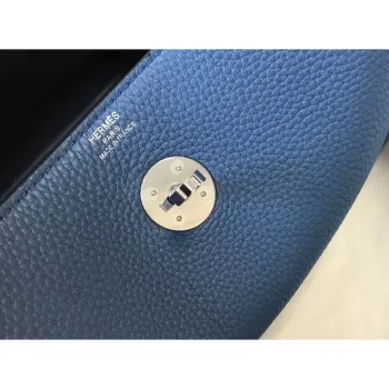 Hermes Lindy 30cm Bag In Blue Agate Clemence Leather