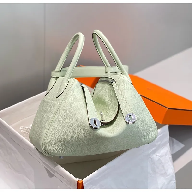 Hermes Lindy 30cm Bag In Vert Fizz Clemence Leather PHW