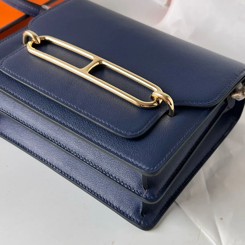 Hermes Roulis Mini 18 Bag in Blue Saphir Swift Calfskin